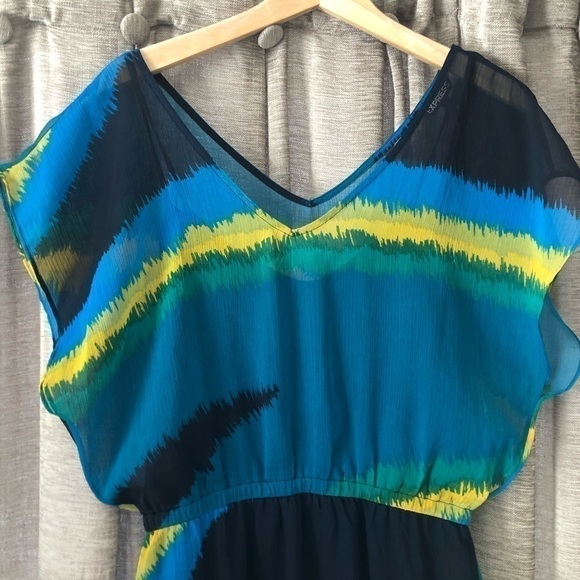 Express Blue & Green Water Color Stripe Mini Dress - Picture 5 of 11